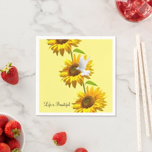 Sunflower Floral Dove Paper Napkins
