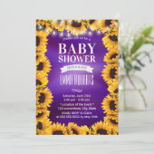 Sunflower Floral Elegant Purple Baby Shower Invitation (Standing Front)