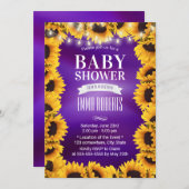 Sunflower Floral Elegant Purple Baby Shower Invitation (Front/Back)