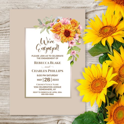 Sunflower Floral Engagement Party Invitation