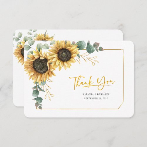 Sunflower Floral Eucalyptpus Greenery Wedding Thank You Card