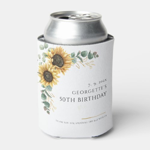 Sunflower Floral Eucalyptus 50th Birthday Party Can Cooler