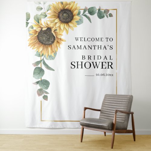 Sunflower Floral Eucalyptus Bridal Shower Backdrop