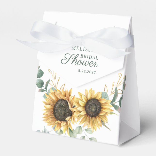 Sunflower Floral Eucalyptus Bridal Shower Favor Boxes (Front Side)
