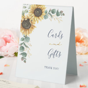 Sunflower Floral Eucalyptus Cards and Gifts Table Tent