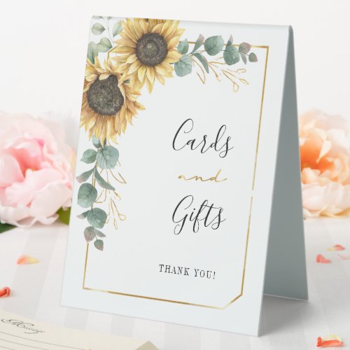 Sunflower Floral Eucalyptus Cards and Gifts Table Tent Sign