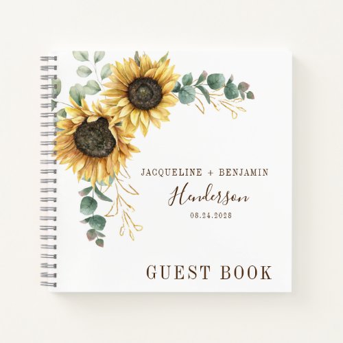 Sunflower Floral Eucalyptus Foliage Wedding Notebook