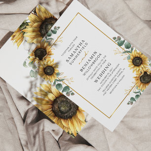 Sunflower Floral Eucalyptus Geometric Wedding Invitation