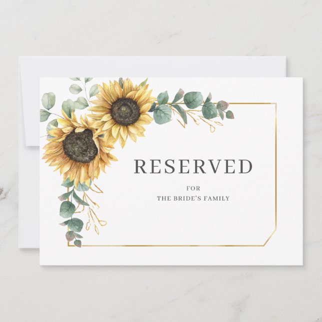 Sunflower Floral Eucalyptus Greenery Reserved Card (Front)