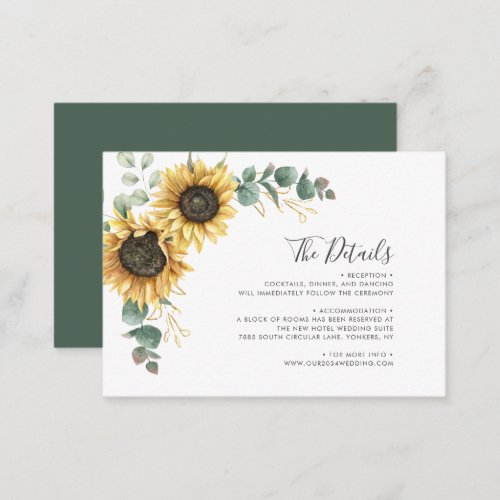 Sunflower Floral Eucalyptus Greenery Wedding Enclosure Card