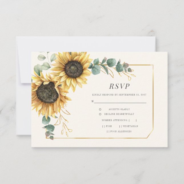 Sunflower Floral Eucalyptus Leaves Greenery RSVP Card (Front)
