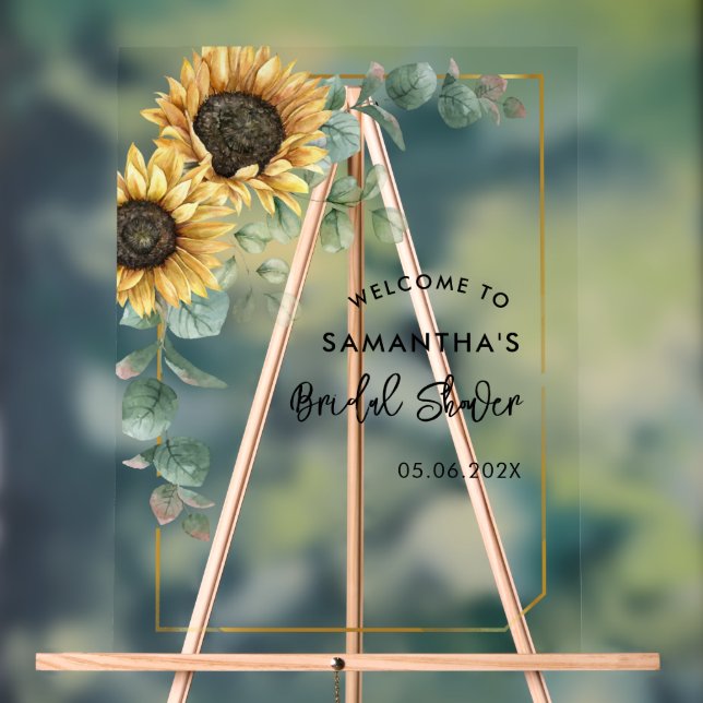 Sunflower Floral Eucalyptus Script Bridal Shower Acrylic Sign (Neutral)