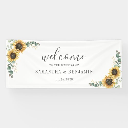 Sunflower Floral Eucalyptus Script Wedding Banner