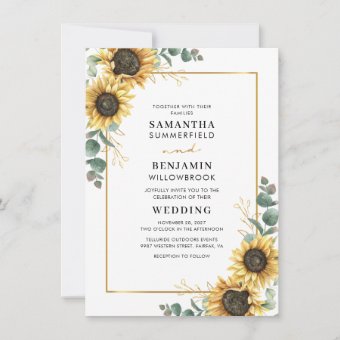 Sunflower Floral Eucalyptus Watercolor Wedding Invitation | Zazzle