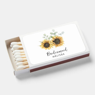 Sunflower Floral Eucalyptus Wedding Bridesmaid Matchboxes