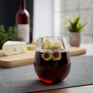 Sunflower Floral Eucalyptus Wedding Bridesmaid Stemless Wine Glass