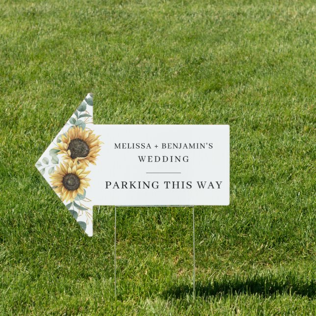 Sunflower Floral Eucalyptus Wedding Car Parking Sign (Insitu)