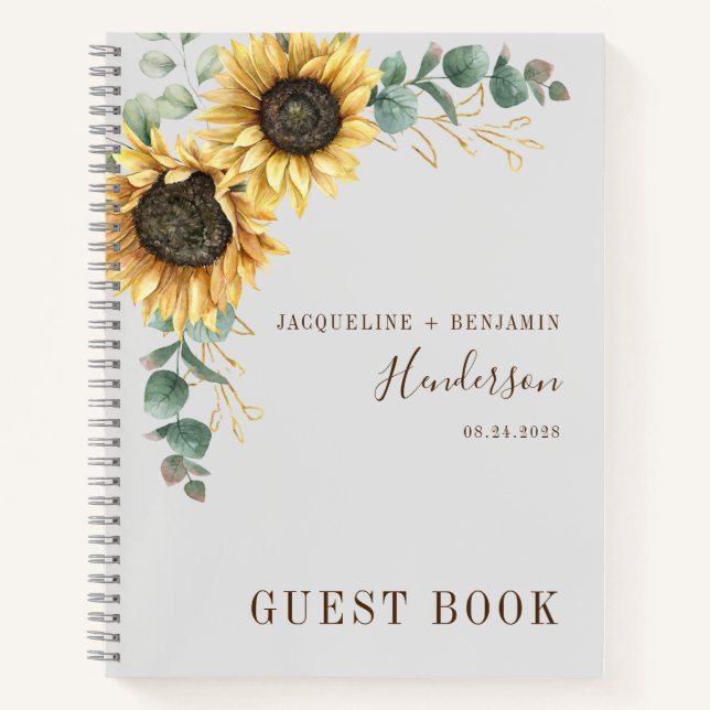 Sunflower Floral Eucalyptus Wedding Guest Book (Front)