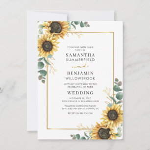 Sunflower Floral Eucalyptus Wedding Invitation