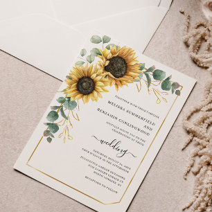 Sunflower Floral Eucalyptus Wedding Invitation