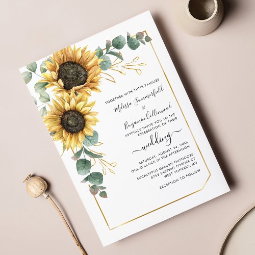 Sunflower Floral Eucalyptus Wedding Invitation