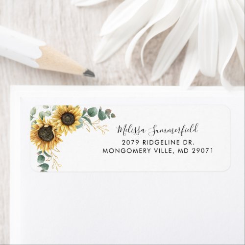 Sunflower Floral Eucalyptus Wedding Return Address Label