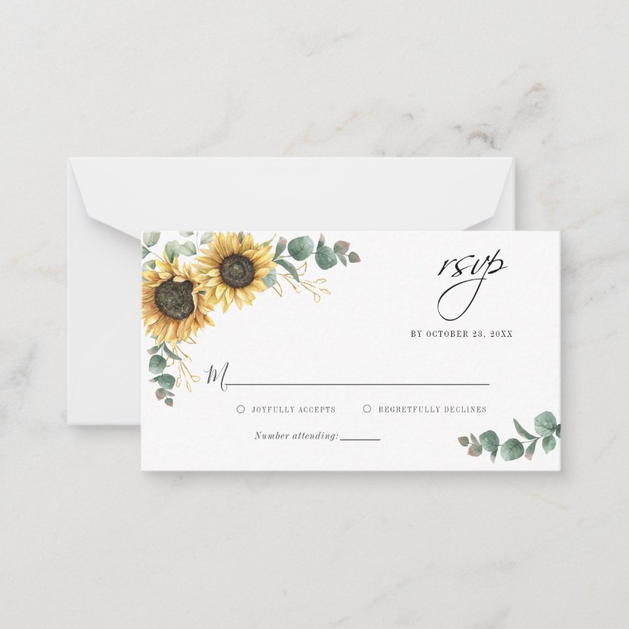 Sunflower Floral Eucalyptus Wedding RSVP Card