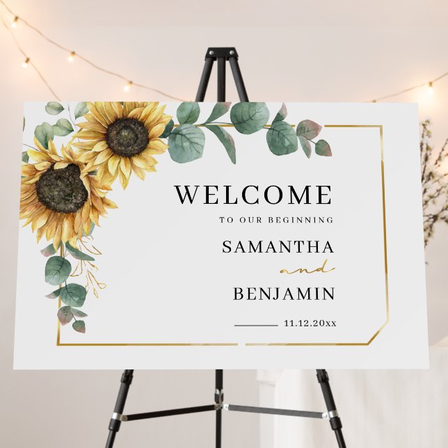 Sunflower Floral Eucalyptus Wedding Welcome Foam Board (In Situ (Stand))