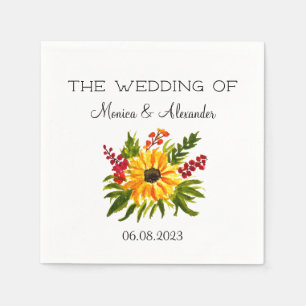 Sunflower Floral Fall Rustic Wedding Party Napkins