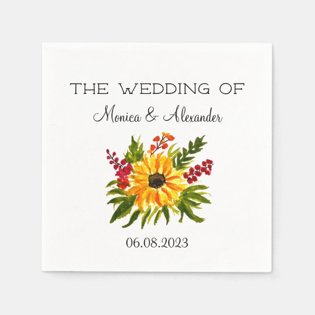 Sunflower Floral Fall Rustic Wedding Party Napkins (Front)