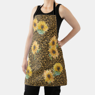 Sunflower Floral Flower Gold Leopard Jaguar Apron