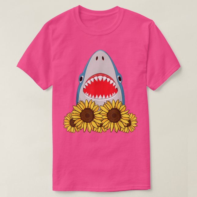 Sunflower Floral Flowers Shark Lover Gift  T-Shirt (Design Front)