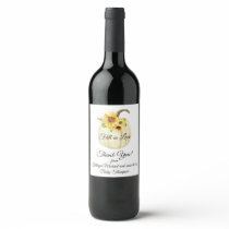 Sunflower Floral Foliage Fall Pumpkin Baby Shower Wine Label