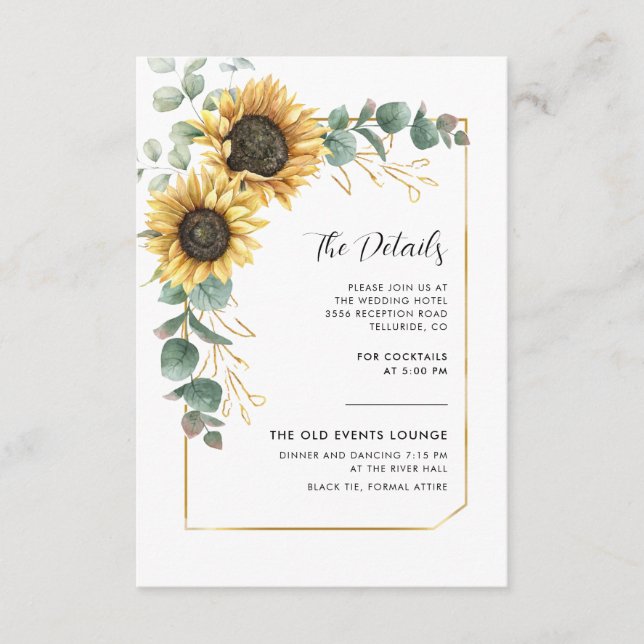 Sunflower Floral Foliage Wedding Details Enclosure Card (Front)