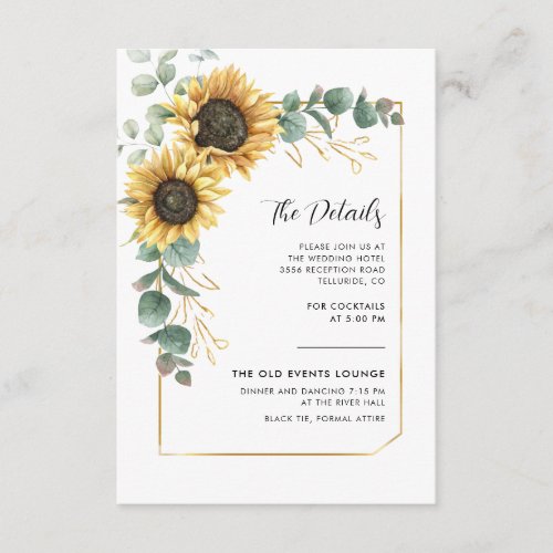 Sunflower Floral Foliage Wedding Details Enclosure Card