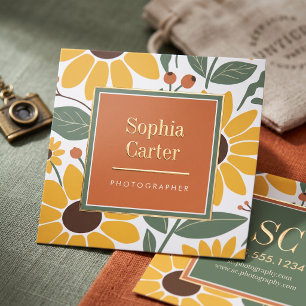 Sunflower Floral Frame Foil Business Cards