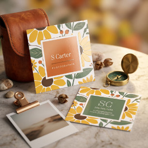 Sunflower Floral Frame Raised Spot UV Business Card