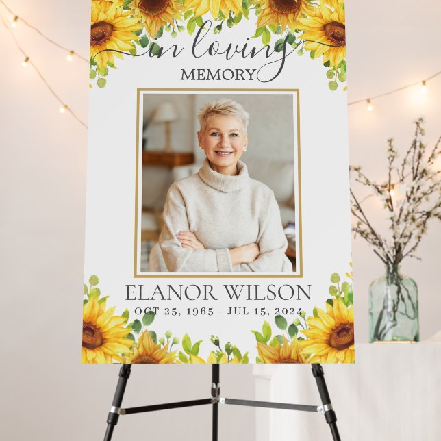Sunflower Floral Funeral Memorial Picture Photo Foam Board (In Situ (Stand))