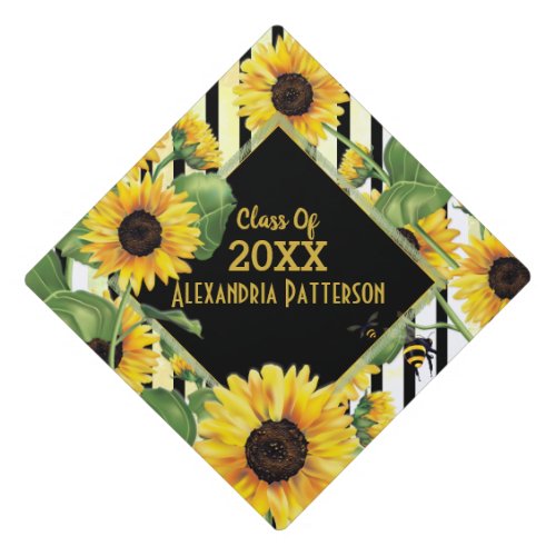 Sunflower Floral Garden  Custom Graduation Cap Topper
