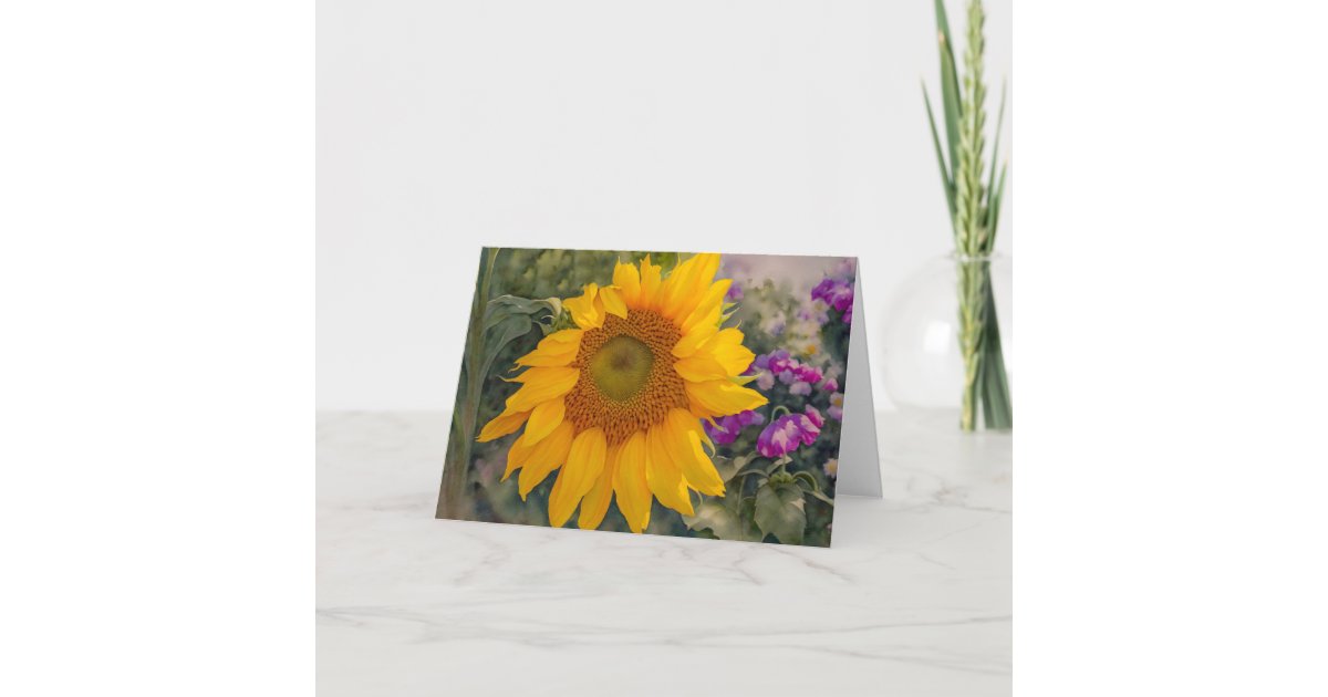 Sunflower Floral Garden Flower Art Note Card | Zazzle