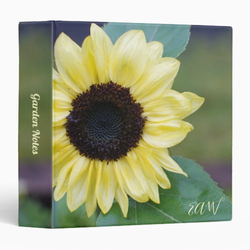 Sunflower Floral Gardening Monogram 3 Ring Binder