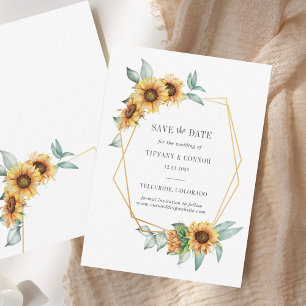 Sunflower Floral Geometric Save The Date Note Card