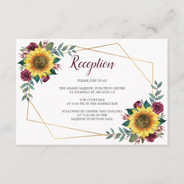 Sunflower Floral Geometric Wedding Reception Enclosure Card (Front)
