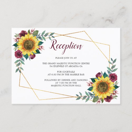 Sunflower Floral Geometric Wedding Reception Enclosure Card