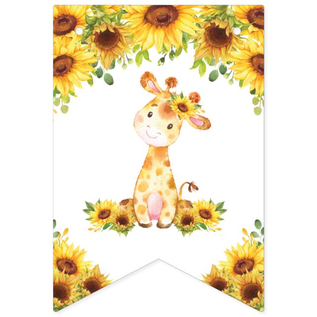 Sunflower Floral Giraffe Baby Shower Birthday Bunting Flags (First Flag)