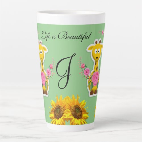 Sunflower  Floral Giraffe Latte Mug