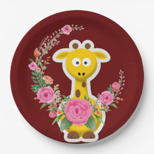 Sunflower Floral Giraffe Pink Roses Paper Plates