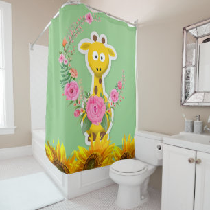 Sunflower Floral Giraffe Shower Curtain