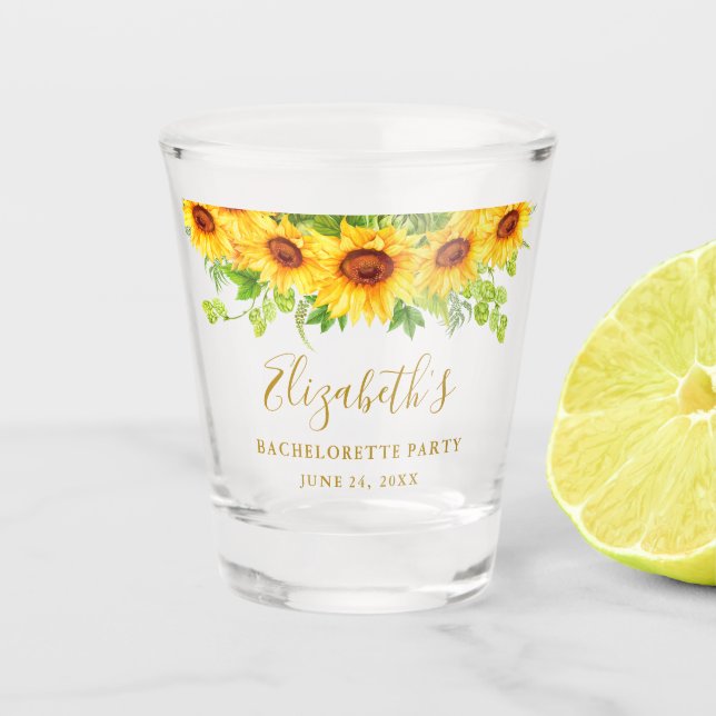 Sunflower Floral Gold Bachelorette Party Shot Glass (Front)