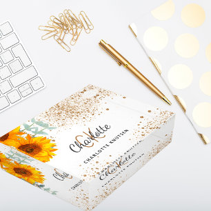 Sunflower floral gold glitter monogram name paperweight